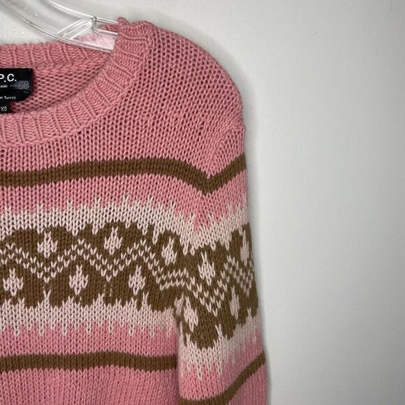 A.P.C. Sweater Women XS Elizabeth Fair Isle Pullover Pink Alpaca Blend - Picture 4 of 11